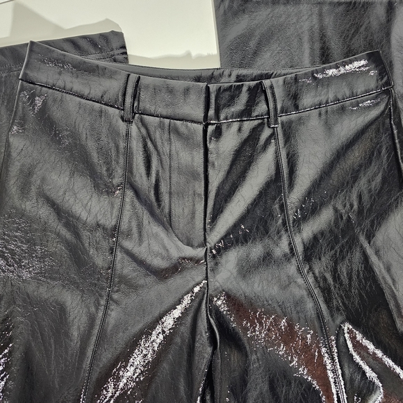 NWT • SEVEN FOR ALL MANKIND • Shiny Black Cropped Faux Leather Wide Leg Pants - Picture 6 of 8